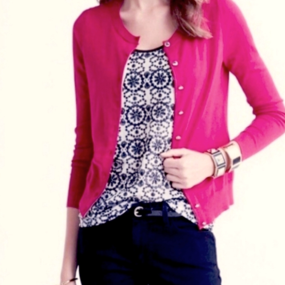 Banana Republic Extra Fine Merino Wool Cardigan Sweater Radiant Raspberry Pink